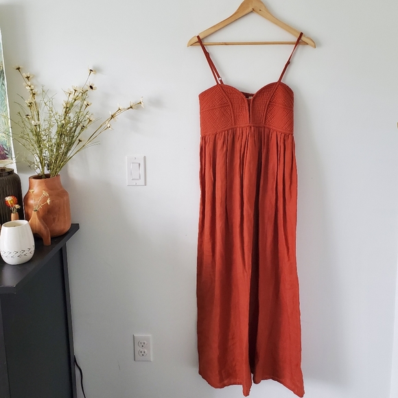 Voloshin Ruhi Linen Corset Stitched Dress - Cinnamon - Picture 7 of 16